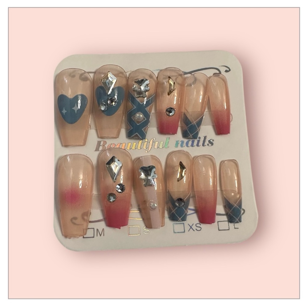 Blue and Pink Press-On Nails